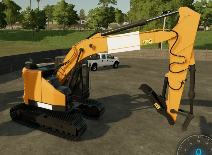 fs25-mods, Bobcat E145 & E165 excavator mod in FS25 with vivid orange color parked on concrete.