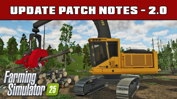 fs25-mods,  FS25 FDR Logging mod pack v2.0.0.0 image showing Tigercat machinery with logs in a forest setting.