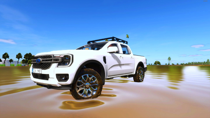 fs25-mods,  White Ford Ranger 2025 Limited Edition in FS25 mod on a muddy field