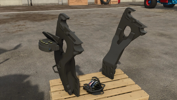 fs25-mods,  Frontloader Console MX/Claas mod for FS25 displayed on a wooden pallet.