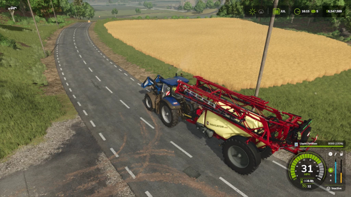 fs25-mods, Farming Simulator 25 mod featuring Hardi Navigator 4000 Delta Force Speedy 1.0.0.0 on a road next to a wheat field.