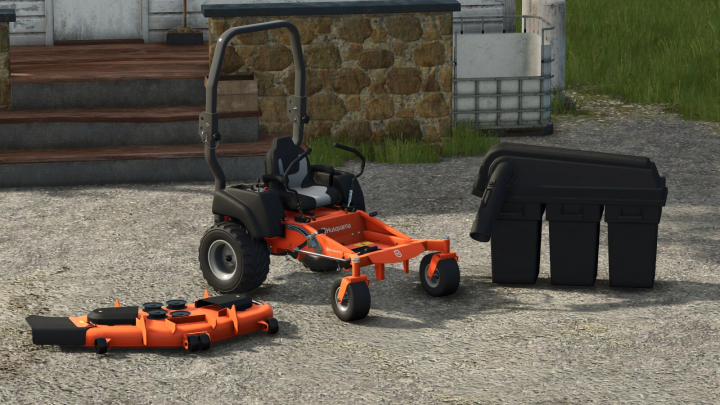 fs25-mods, Husqvarna MZ54 mod in FS25 showing a lawn mower with attachments, enhancing gameplay realism.