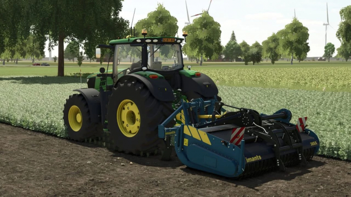 fs25-mods, FS25 mod Imants Pack v1.0.0.0 showcasing a tractor with a blue plow in a field.