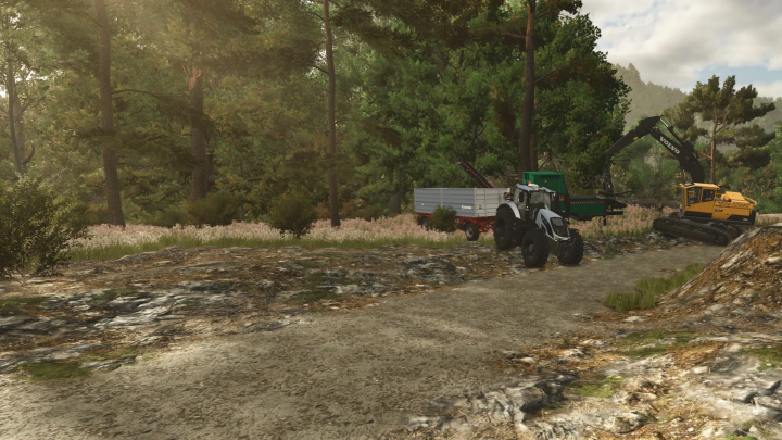 fs25-mods,  FS25 mod Jenz BA 725 v1.1.0.0 showcasing forest machinery on a dirt path.