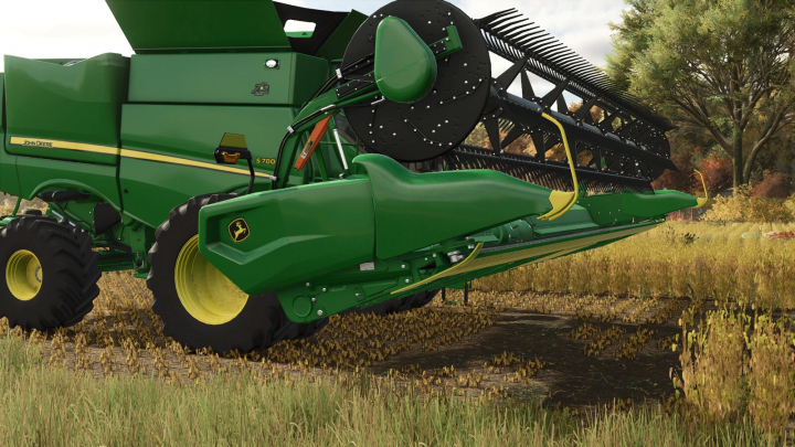 fs25-mods,  John Deere RD35F US mod for Farming Simulator 25, showcasing a green combine harvester in a field. FS25 mods enhance farming experience.