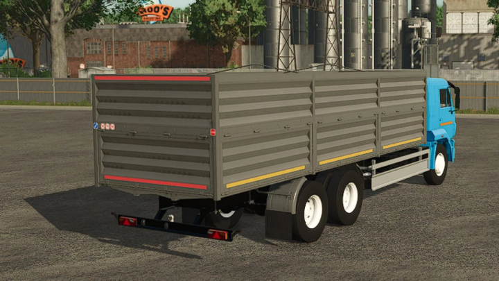 fs25-mods,  Kamaz 65117 truck mod for Farming Simulator 25, showcasing a blue cab and large cargo trailer.