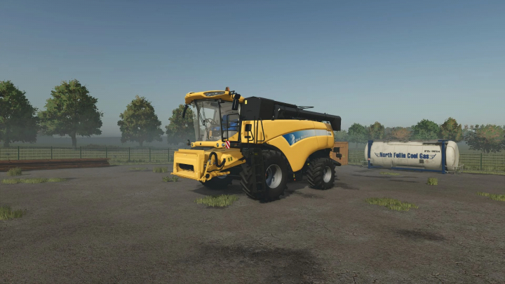 fs25-mods, New Holland CX 8060 harvester mod in FS25 on a farm, showcasing Farming Simulator 25 mods.