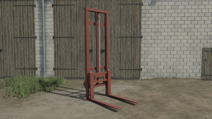 fs25-mods, Rear Tractor Forklift Pack mod for FS25, showing a red forklift attachment in a farm setting.