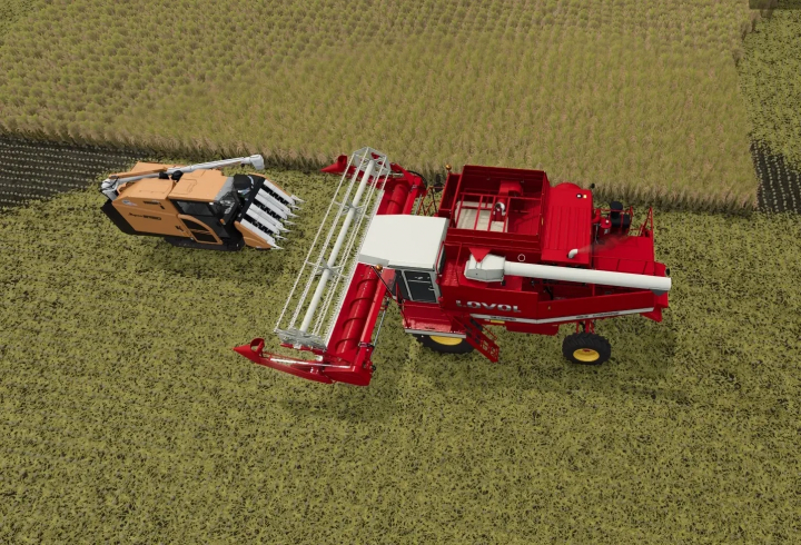 fs25-mods, Top view of Farming Simulator 25 mod showcasing the Rice harvester LOVOL GK120PRO v1.0.0.0 in a field.