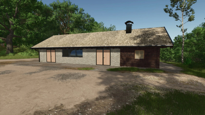 fs25-mods, Tyrolean Dairy v1.0.0.0 mod for FS25 featuring a rustic building set in a lush forest, enhancing Farming Simulator 25 experience.