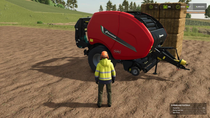 fs25-mods, A player stands next to the Vicon FastBale mod in Farming Simulator 25, showing its design and functionality.