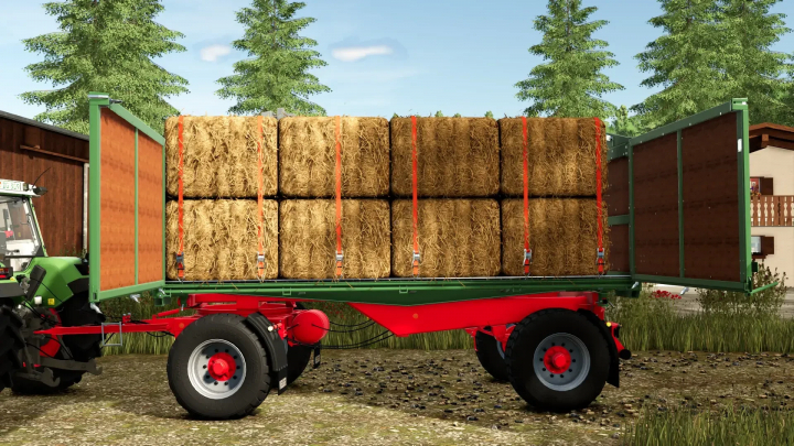 fs25-mods, FS25 mods: Welger TDK DK Pack v1.0.0.0 trailer loaded with hay bales in Farming Simulator 25.