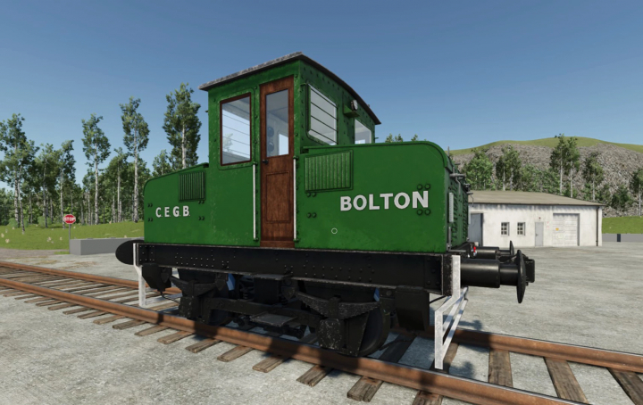 fs25-mods,  Green train mod 'ZCA Trains v1.0.0.0' in FS25, showing detailed design on tracks.