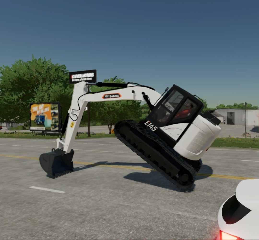 FS25 Bobcat E145 mod lifting off ground in Farming Simulator 25.