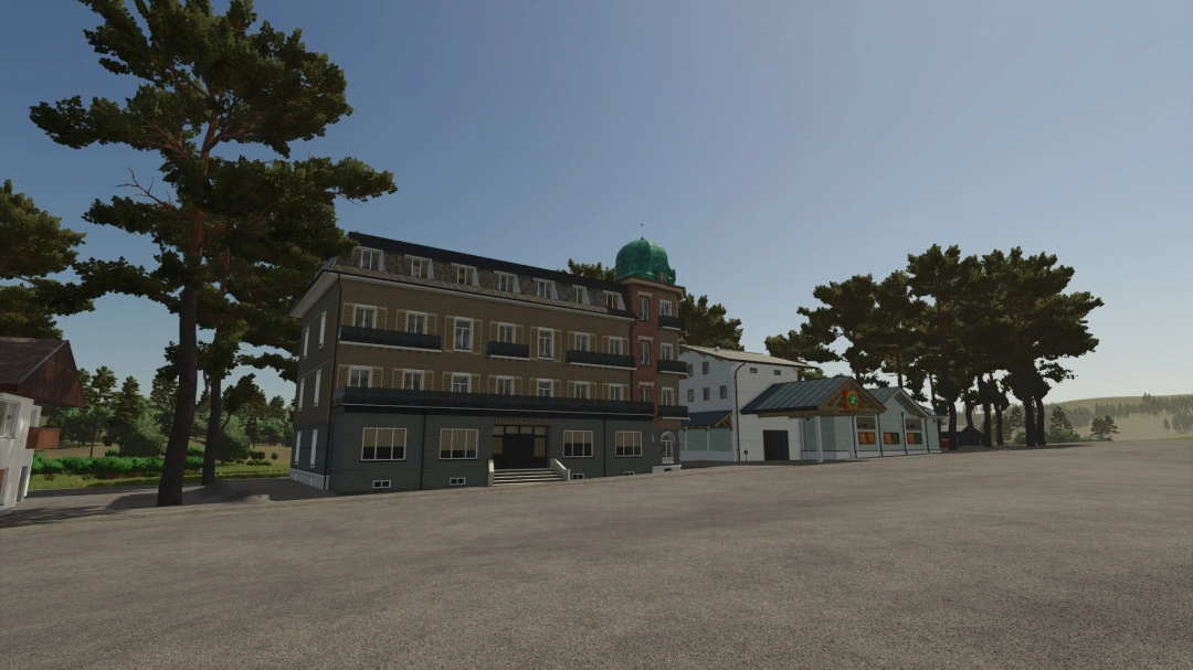 Scenic view of Erlengrat buildings pack for FS25 mods in Farming Simulator 25.