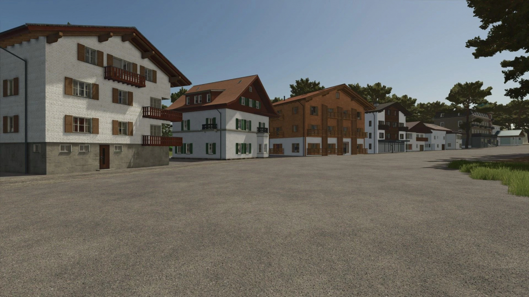 Erlengrat buildings pack v1.0.0.0 in FS25, featuring traditional Alpine-style structures.