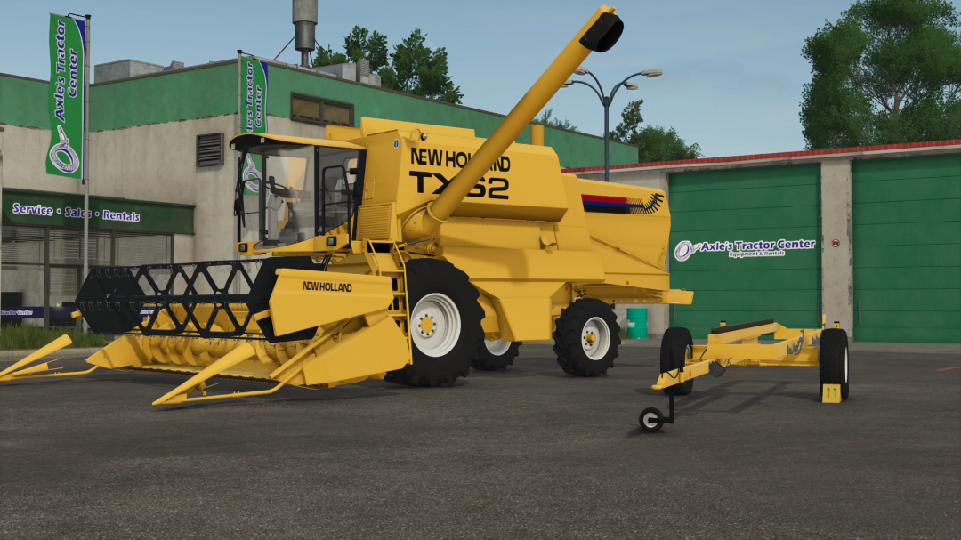 FS25 New Holland TX62 mod for Farming Simulator 25 at a tractor center.