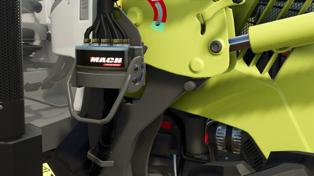 Close-up of the Frontloader Console MX/Claas from FS25 mods, showcasing mechanical details in Farming Simulator 25.