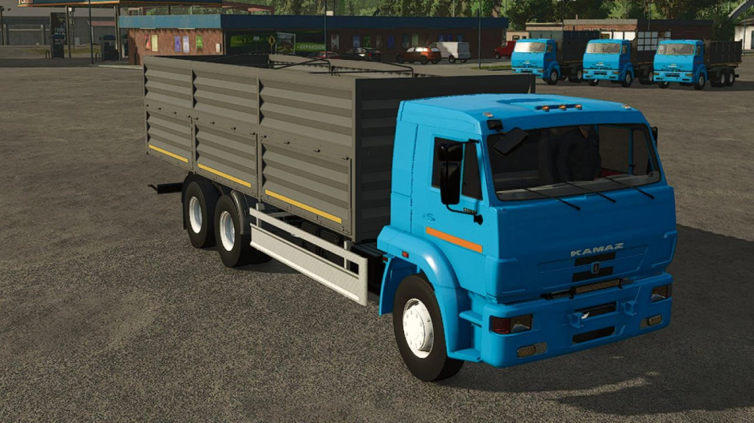 Kamaz 65117 FS25 mod truck in a parking lot in Farming Simulator 25.