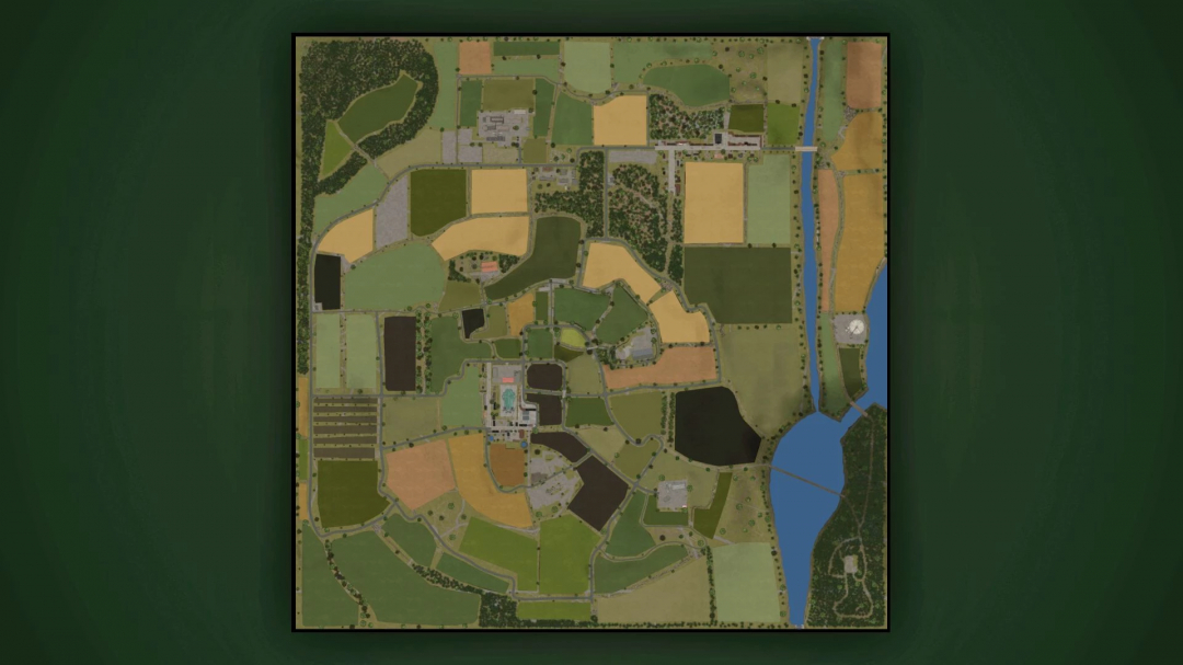 Map layout for La Ferme de la Vallée Extension v1.2.0.0 in FS25, showing diverse fields and waterways.