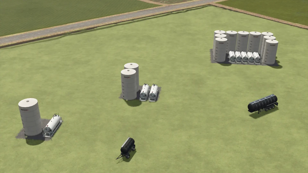 FS25 mods Liquid Storage And Transport Pack featuring tanks and trailers in Farming Simulator 25.