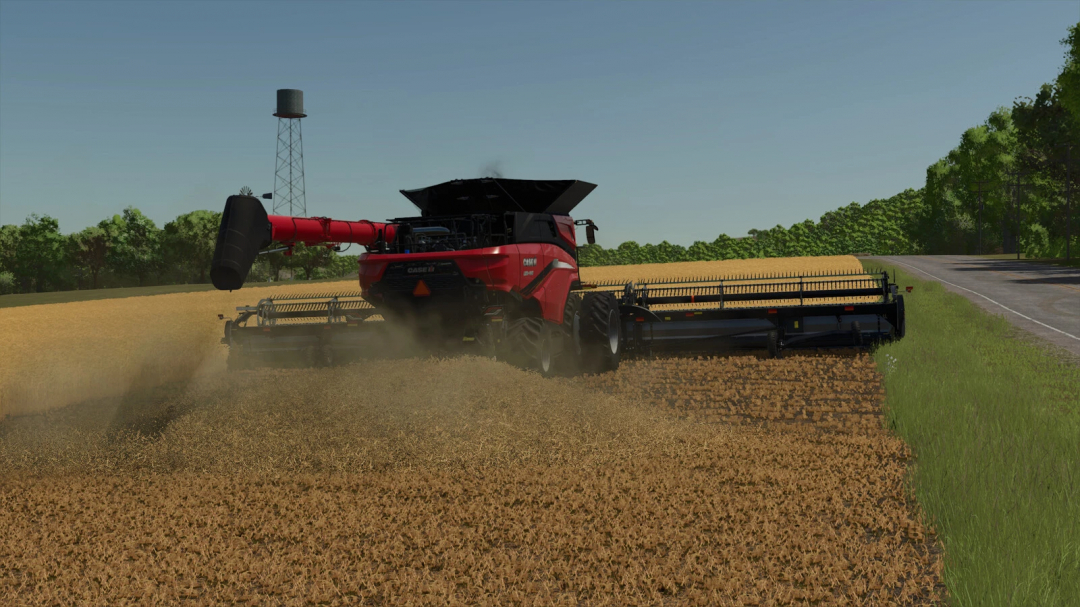 FS25 mods showcase MacDon FD2 and Demco Trailer v1.0.0.0 harvesting field.