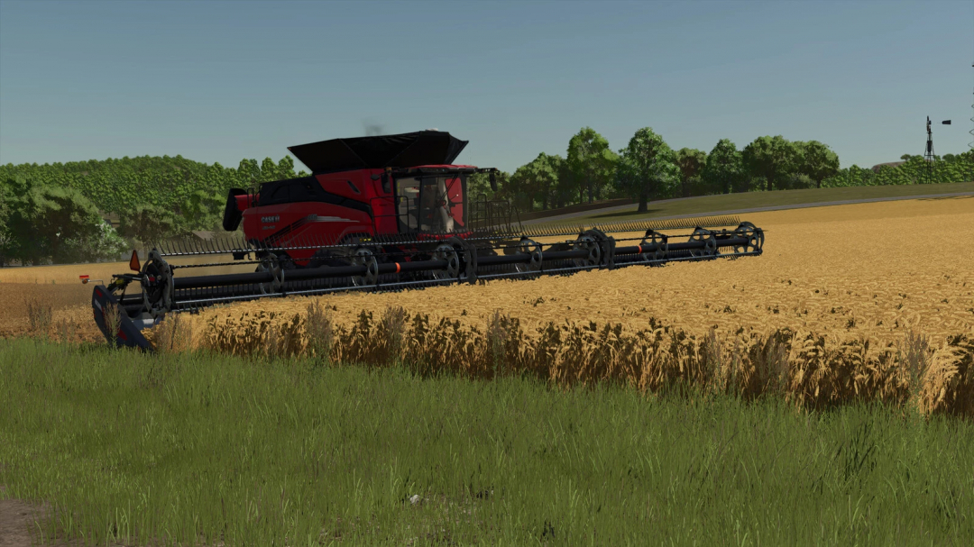 FS25 mods image showing MacDon FD2 Pack harvesting wheat field.