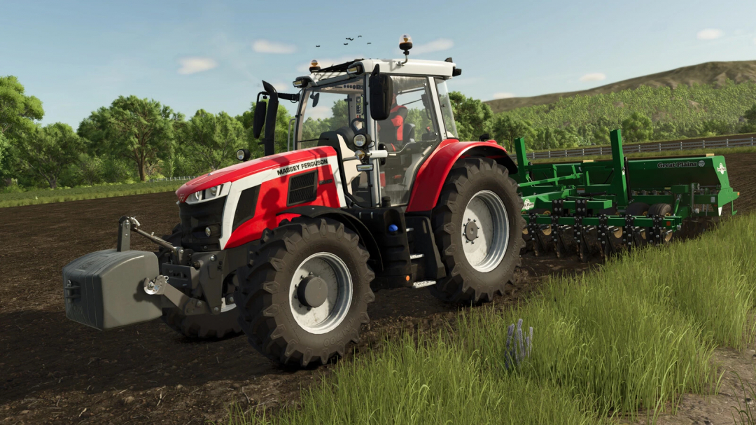 Massey Ferguson Series 6S tractor mod in FS25 plowing a field.