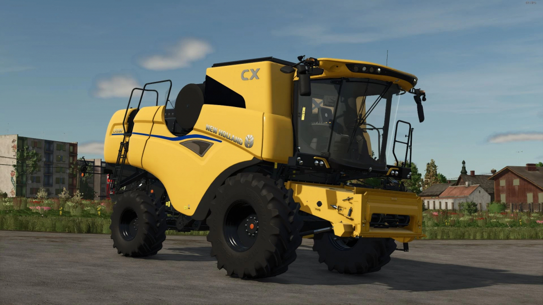 New Holland CX 5/6 combine harvester mod for FS25, parked on a farm.