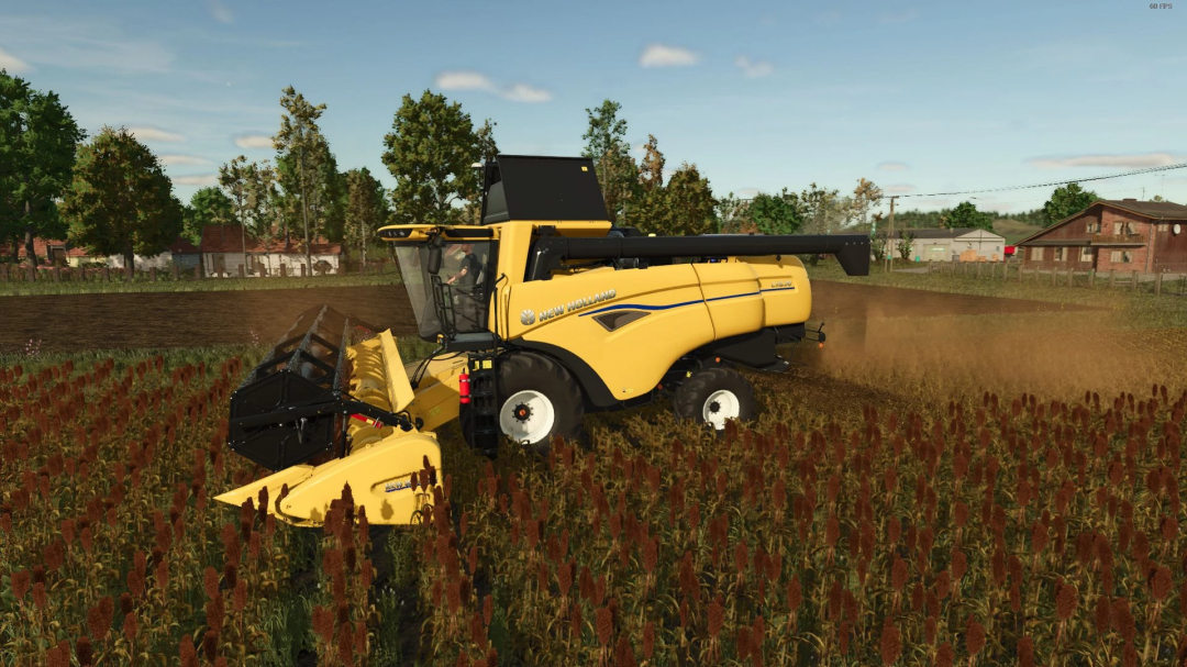 New Holland CX 5/6 harvester working in a field in FS25 mod, Farming Simulator 25.