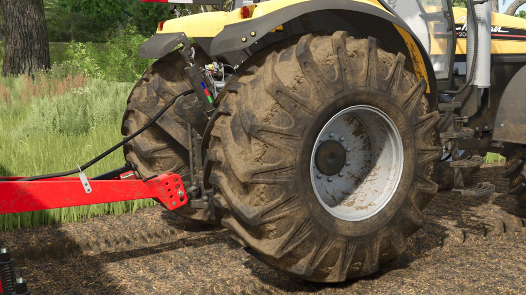 Close-up of Pirelli-Lizard MB39 Tires on tractor in Farming Simulator 25 mod.