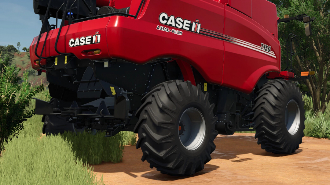 FS25 mod showcasing Pirelli-Lizard MB39 Tires on red combine harvester.