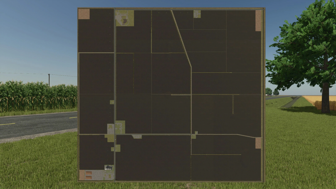 FS25 mod Prairie Farm Michigan v1.0.0.0 map features vast fields and roads.