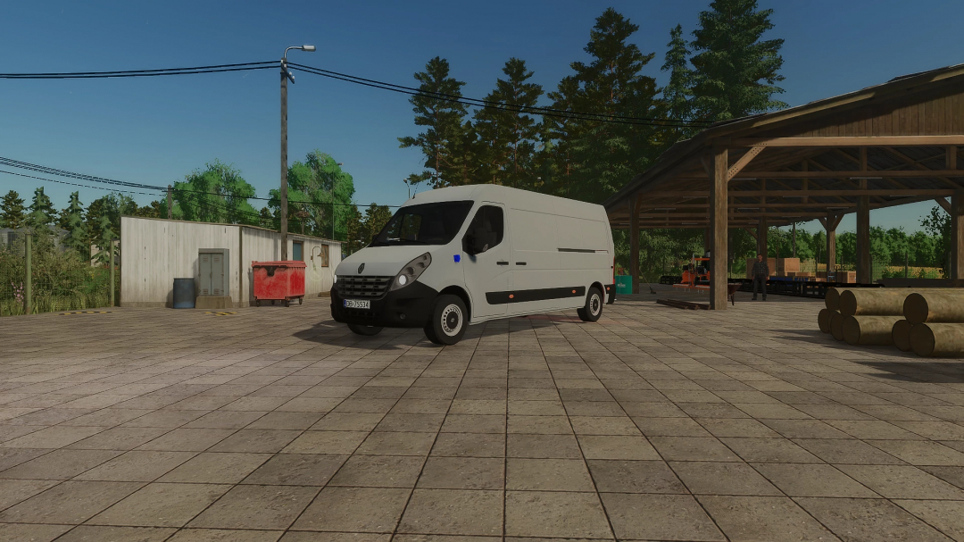 Renault Master IV mod for FS25 parked in a farm setting, showcasing Farming Simulator 25 mods.