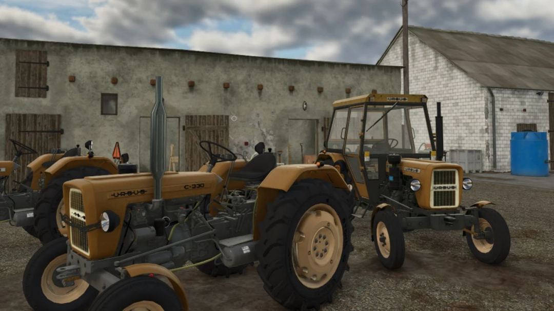 FS25 Ursus C330 - C330M tractors v1.0.9.0 mod with farm background.