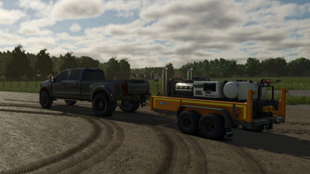 FS25 mods: V8 Motor station trailer in a field, Farming Simulator 25 mod.