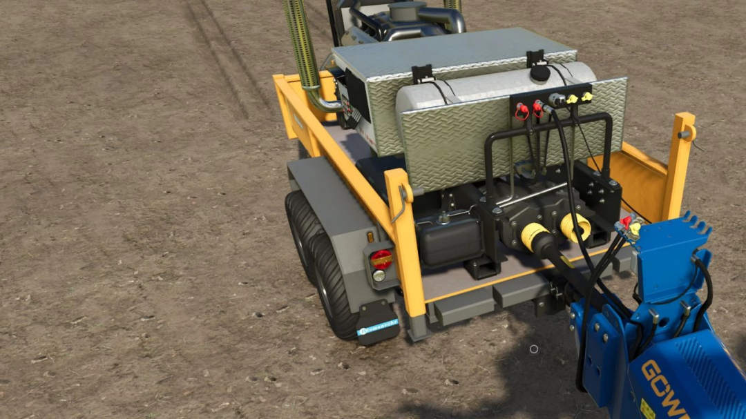 V8 Motor station trailer mod in Farming Simulator 25, showcasing detailed machinery on a dirt surface.