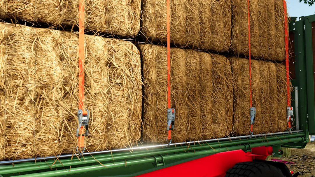 FS25 mods: Welger TDK DK Pack v1.0.0.0 showing stacked hay bales secured with straps.