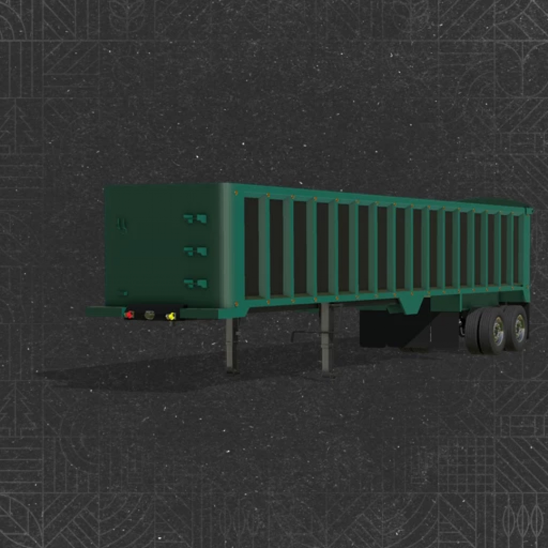 FS25 mod Lizard Frameless End Dump V4 trailer in green on dark background.