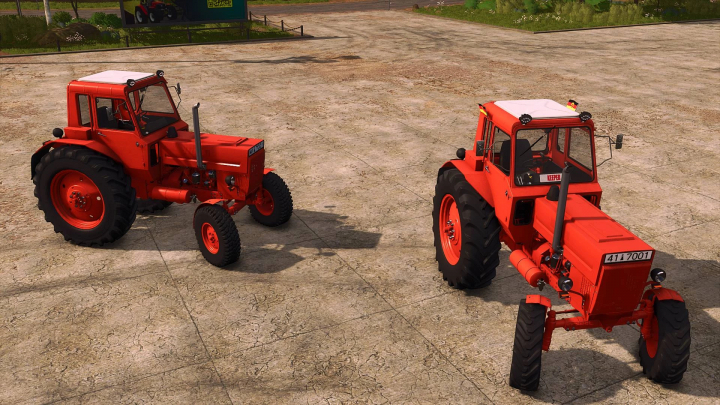 fs25-mods,  Two red Belarus MTZ 80 tractors featured in FS25 mods on a concrete surface.