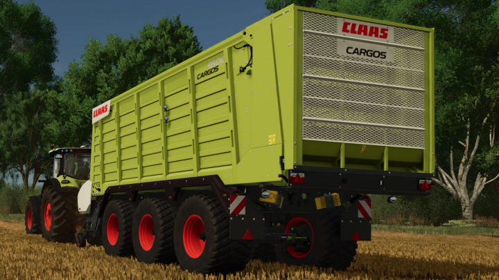 fs25-mods, CLAAS Cargos 9500 trailer in FS25 mod, showcased in a field setting with trees in the background.