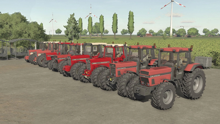 fs22-mods, Lineup of red Case IH tractors in FS22 mod, showcasing the 55/56 Series Edit v1.1.0.0 in Farming Simulator 22.