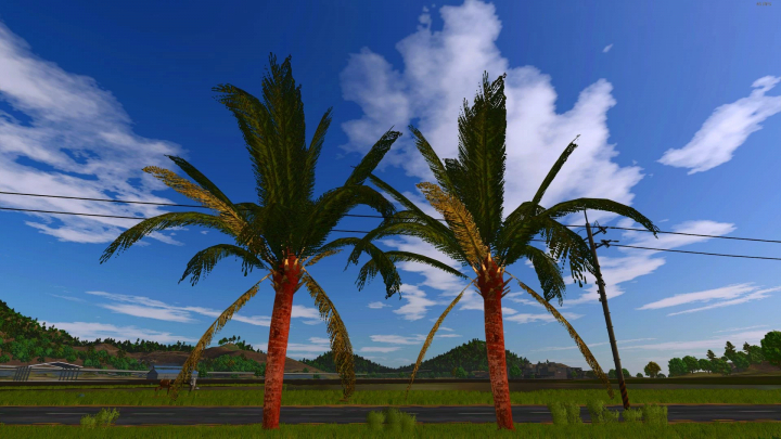 fs25-mods,  Coconut trees in sunny landscape, part of Farming Simulator 25 mods.