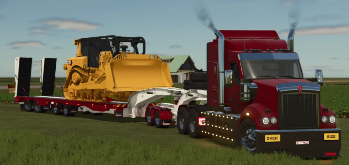 fs25-mods,  FS25 mod Drake Active Steer Quad with truck hauling heavy equipment.