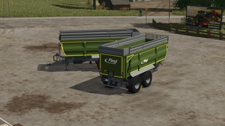 fs25-mods,  Fliegl TMK273 trailers in Farming Simulator 25, showcasing the FS25 mods in a rural setting.