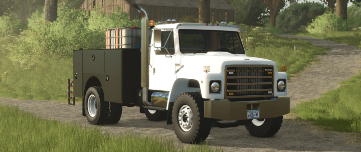 fs25-mods, International S1800 Service Truck mod in FS25 game, parked on a rural road.