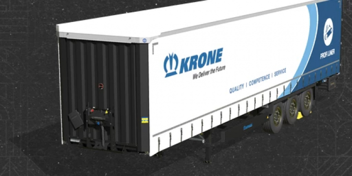 fs25-mods,  FS25 mod: ProfiLiner with steering axles v1.0.0.0, showcasing a detailed trailer design with Krone branding.