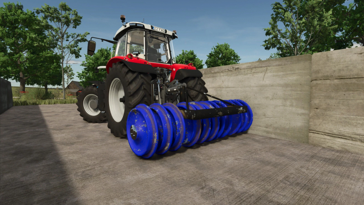 fs25-mods, Silopress 33 mod in FS25, attached to a tractor, for efficient silage pressing.