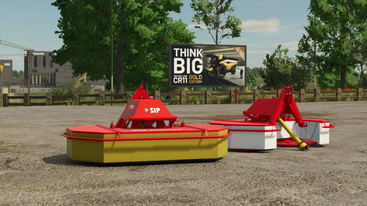 fs25-mods,  Sip Roto 220 F mod in Farming Simulator 25 showcasing red and yellow machinery in a rural setting.