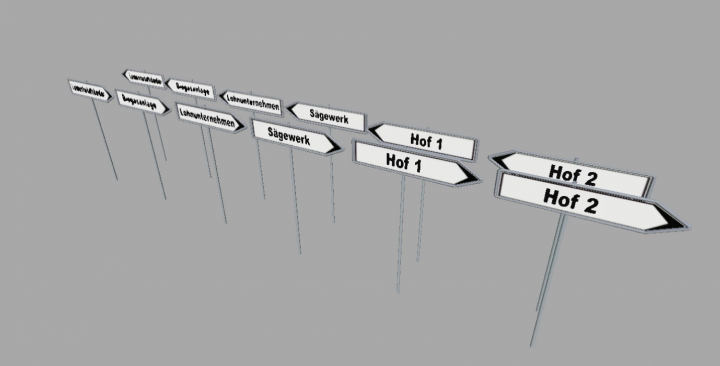 fs25-mods,  Street signs prefab mod for Farming Simulator 25 featuring directional signs for various locations.